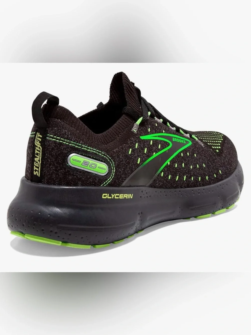 Brooks Glycerin 20 Men’s 10 Black Green Running Shoes Athletic Sneakers EU 44